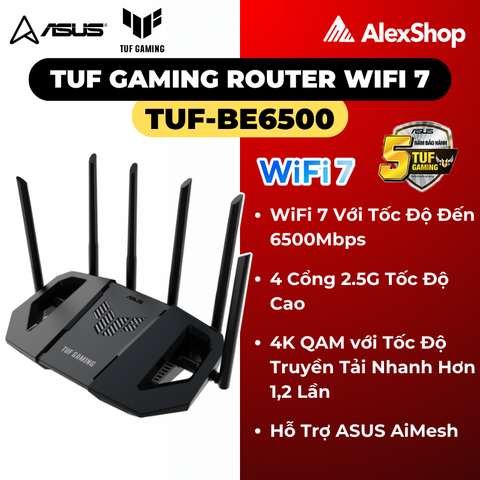[BE6500] Phát Wifi 7 Asus TUF-BE6500 Gaming, 4 Cổng 2.5G, Quad Core, 256MB Flash