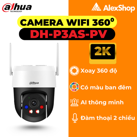 [3M] Camera Wifi Dahua DH-P3AS-PV Ngoài Trời Xoay 360 Độ, Đèn Xanh Đỏ, Đàm Thoại 2 Chiều