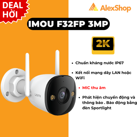 [3M] Camera Wifi Imou F32FP Cố Định Ngoài Trời, Góc Rộng, Có Màu Ban Đêm