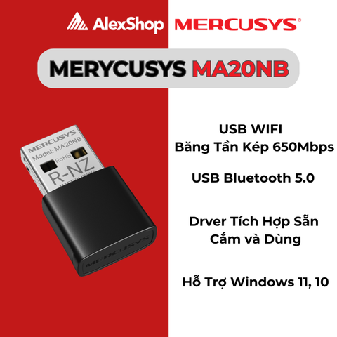 [AC650]Mercusys MA20NB USB Wi-Fi Bluetooth Nano AC650