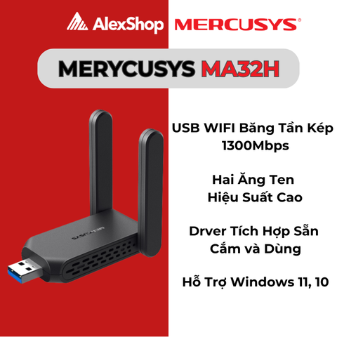 [AC1300 ]Mercusys MA32H USB Wi-Fi Băng Tần Kép AC1300 Hiệu Suất Cao