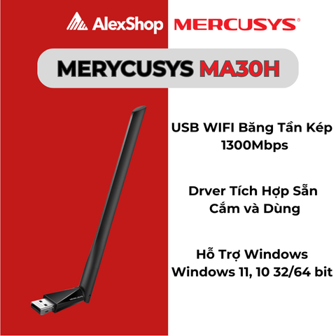 [AC1300 ]Mercusys MA30H USB Wi-Fi AC1300 Độ Lợi Cao Hai Băng Tần
