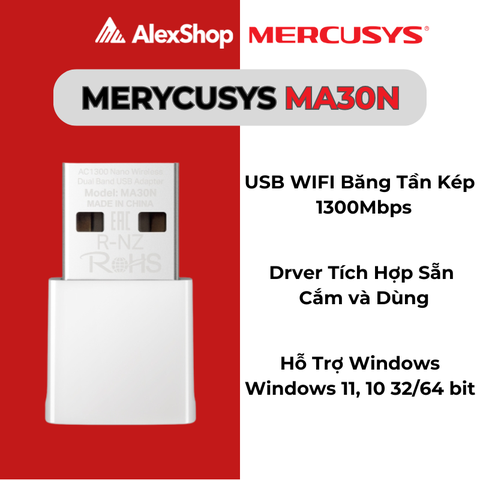 [AC1300]Mercusys MA30N USB Wi-Fi Băng Tần Kép Nano AC1300