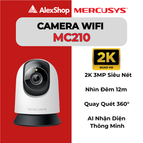 [3M] Camera Mercusys MC210, Camera Trong Nhà Xoay, Đàm Thoại 2 Chiều