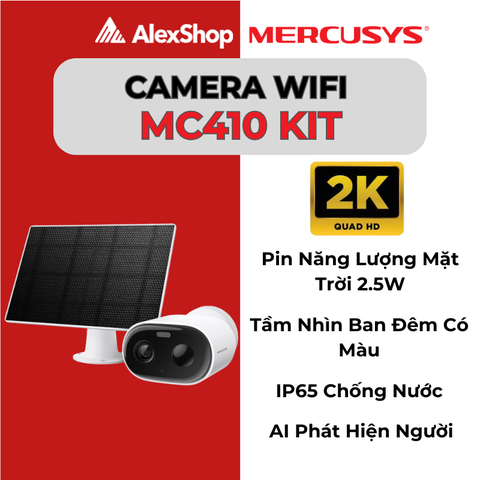 [3M] Camera Pin Mercusys MC410 Kit, Kèm Năng Lượng Mặt Trời, Chịu Thời Tiết, Phân Giải 3M, NGOÀI TRỜI