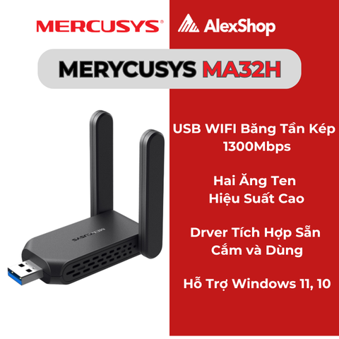 [AC1300 ]Mercusys MA32H USB Wi-Fi Băng Tần Kép AC1300 Hiệu Suất Cao