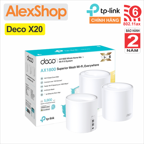 TP-Link Deco X20 (3pack) Hệ thống Wi-Fi 6 Mesh cho Gia đình AX1800 Độ Phủ MAX 400m2 150 Thiết Bị