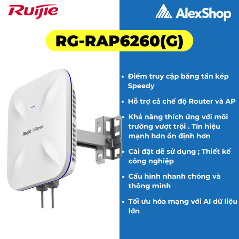 Bộ Phát Wifi - POE RUIJIE RG-RAP6260(G) Tốc Độ 1775Mbps, Hỗ Trợ Tối Đa 512 Users, Phù Hợp Cho Văn Phòng, Khách Sạn