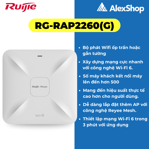 Bộ Phát Wifi RUIJIE RG-RAP2260(G) Tốc Độ 1775Mbps, Hỗ Trợ Tối Đa 512 Users, Phù Hợp Cho Văn Phòng, Khách Sạn