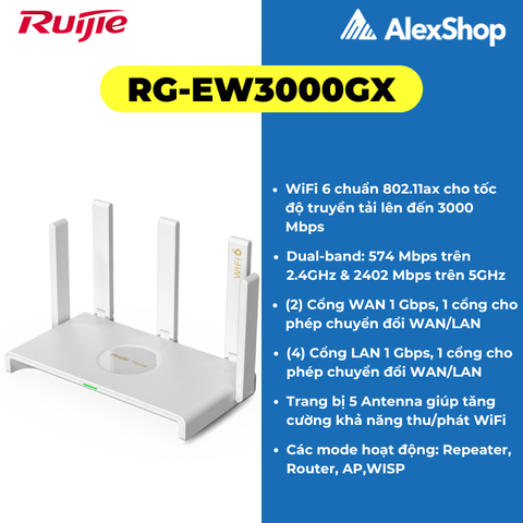[3000M] Thiết Bị Phát Wifi 6 RUIJIE RG-EW3000GX , Hỗ Trợ Tối Đa 192 Users, Băng Thông 3000M