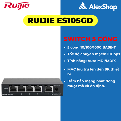 Bộ Chia Mạng RUIJIE ES105GD 5 Cổng Tốc Độ 10Gbps