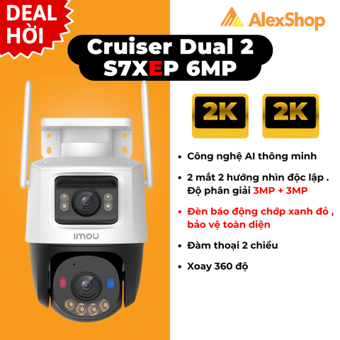[6M] Camera Wifi IMOU S7XEP Phân Giải 6MP Cruiser Dual 2 Ngoài Trời 2 Mắt, Trang Bị AI Thông Minh, Đèn Chớp Xanh Đỏ