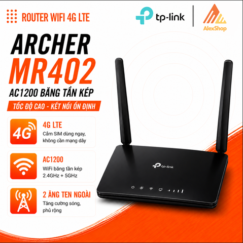 [1200 Mbps]Archer MR402 Router Wi-Fi Băng Tần Kép 4G LTE AC1200
