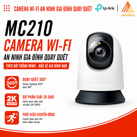 [3M] Camera Mercusys MC210, Camera Trong Nhà Xoay, Đàm Thoại 2 Chiều