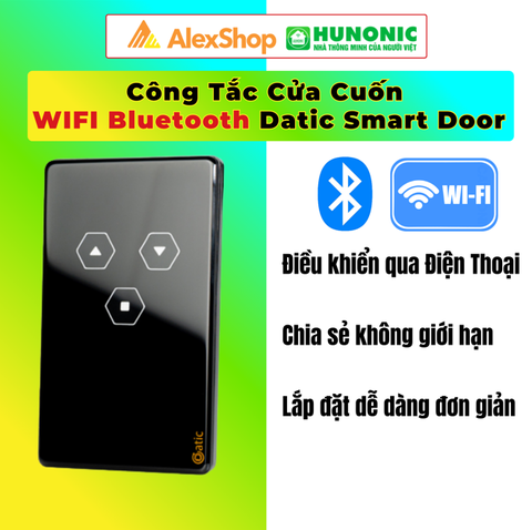 [ĐEN] Công Tắc Cửa Cuốn Thông Minh Hunonic Datic DATIC-SDOOR-T - 3 Nút Điều Khiển Từ Xa Wifi/Bluetooth, Cảnh Báo Bất Thường,Trắng