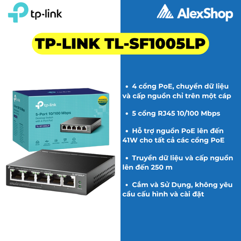 Bộ Chia Mạng POE TP-Link TL-SF1005LP 5 Cổng 100M 4 cổng POE Cổng Suất tổng 41W