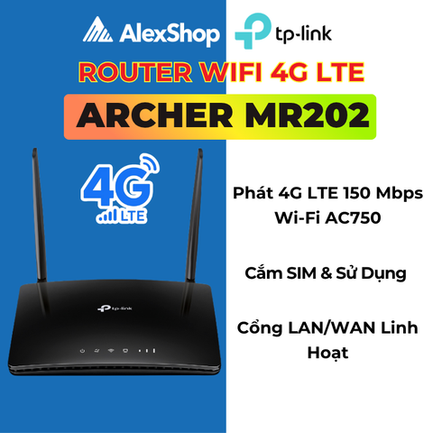 [750 Mbps]Archer MR202 Router Wi-Fi Băng Tần Kép 4G LTE AC750
