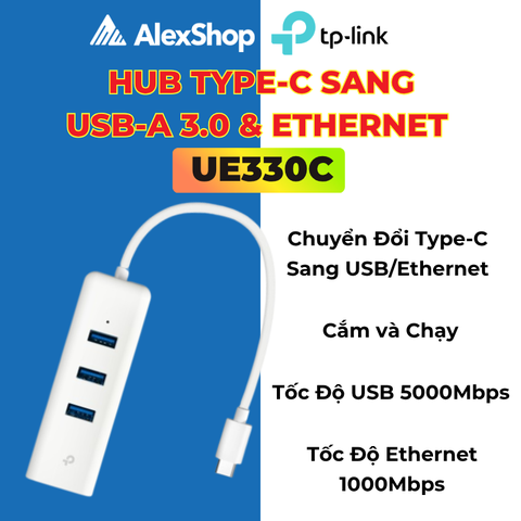 [1Gb]TP-Link UE330C Hub USB Type-C 3 Cổng USB-A 3.0 & Mạng Gigabit Ethernet