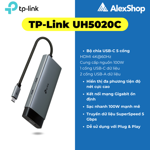 [5 in 1] TP-Link UH5020C Hub Type-C, Sạc Nhanh 100W, HDMI 4k 60Hz