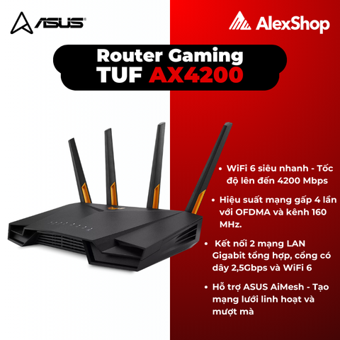 Router Wifi 6 Asus TUF Gaming AX4200 – Chuẩn AX, Gaming Mượt, Phủ Sóng Mạnh