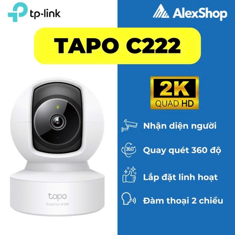 [4M] Camera Wifi Tapo C222 4M Trong Nhà, Xoay 360 Độ, AI Thông Minh, TP-Link CÓ Cổng Lan