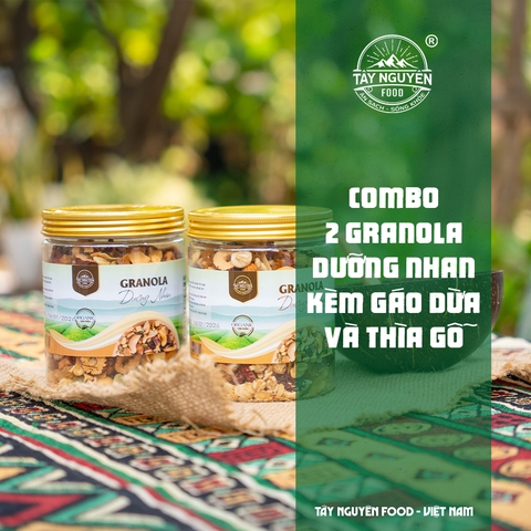 Combo 2 hũ Granola Dưỡng nhan kèm Gáo dừa và thìa gỗ