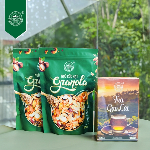 Combo 2 Granola loại 400G và 1 Trà gạo lứt tặng Bình đựng nước