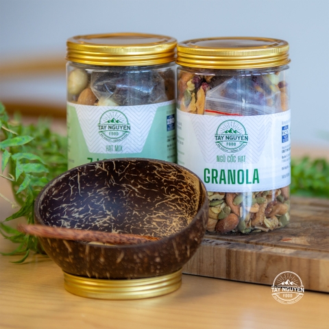 Combo Granola và Hạt dinh dưỡng kèm Bộ gáo dừa thìa gỗ