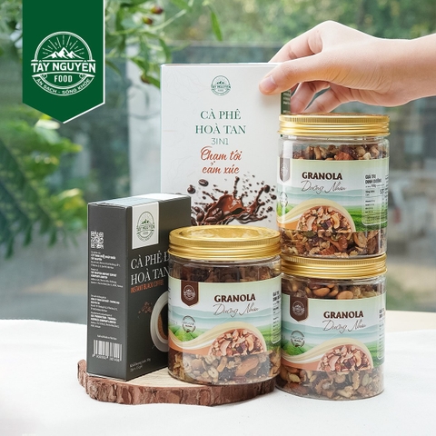 Combo 3 Granola dưỡng nhan kèm Cà phê sữa và Cà phê đen