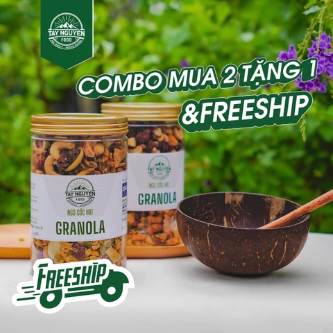 Combo Mua 2 Granola Kèm 1 Gáo dừa và thìa gỗ & Freeship