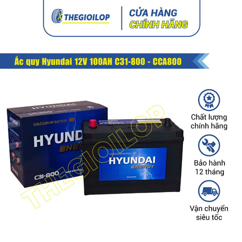 Bình ắc quy Huyndai 12V 100AH C31-800 cọc giữa (Ngắn) - CCA800 - Dùng cho Xe tải Hyundai, KIA - Thegioilop.vn