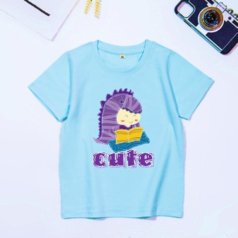 Áo thun cho bé in hình khủng long tím cute