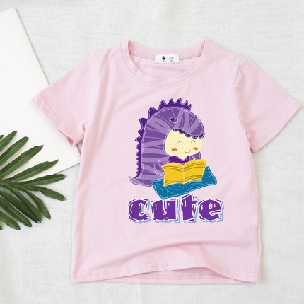 Áo thun cho bé in hình khủng long tím cute