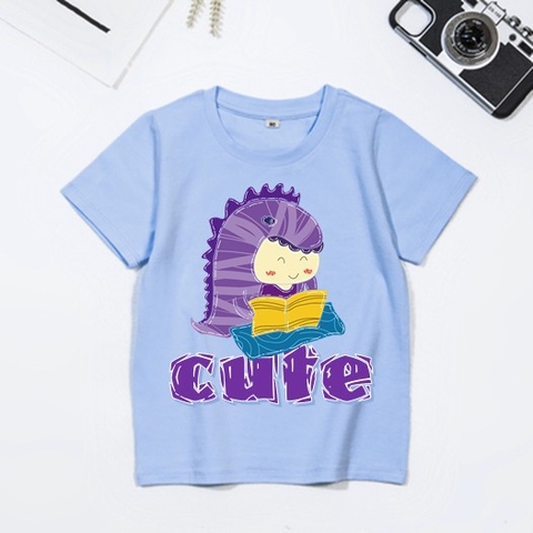 Áo thun cho bé in hình khủng long tím cute