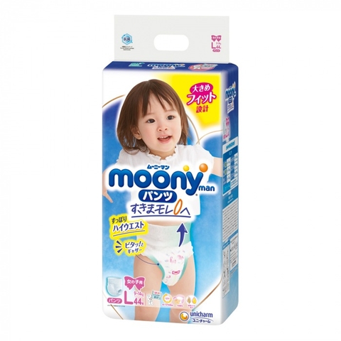 Bỉm - Tã quần Moony nội địa bé gái size L 44 miếng (9 - 14kg)