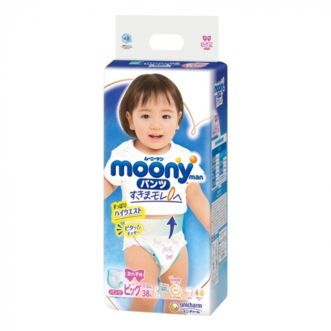 Bỉm - Tã quần Moony nội địa bé gái size XL 38 miếng (12 - 22kg)