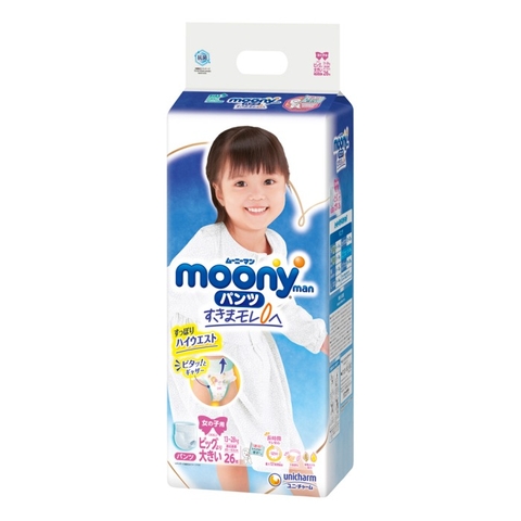 Bỉm - Tã quần Moony nội địa bé gái size XXL 26 miếng (13 - 28kg)