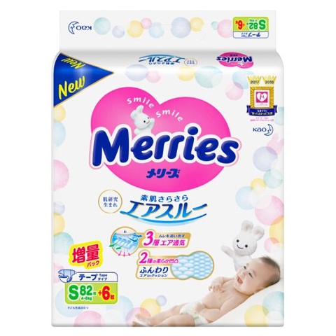 Bỉm Merries tã dán nội địa Nhật S88+6 (4 - 8kg)