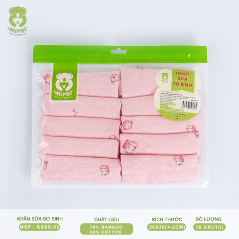 KHĂN SỮA MIPBI SƠ SINH – 2 LỚP ( 70% sợi tre + 30% Cotton)