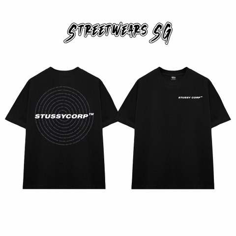 Áo Thun Stussy Corp Spiral Text Cotton Cao Cấp Form Rộng Unisex Streetwears SG – STU015
