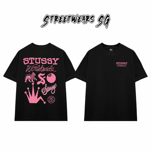 Áo Thun Stussy Worldwide Pink Icons Cotton Cao Cấp Form Rộng Unisex Streetwears SG – STU014