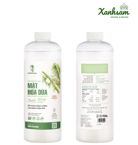 Nước uống Mật Hoa Dừa tự nhiên 1000ml - SokFarm - Trà Vinh