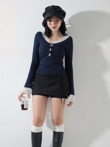 Seleen, Áo tay dài cổ V phối ren, WT0133