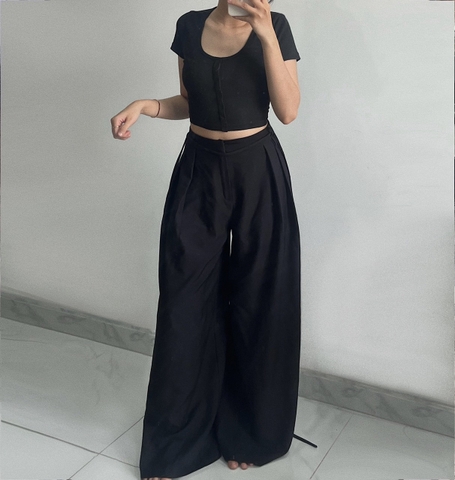 Seleen, Quần tây lưng cao ống rộng dày dặn không nhăn (kèm dây đai quần dài 2m), WB0010