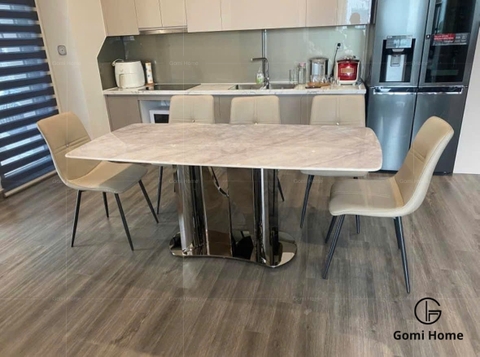Bộ Bàn Ăn Chân D Inox ( Đá Siêu Tinh Thể )