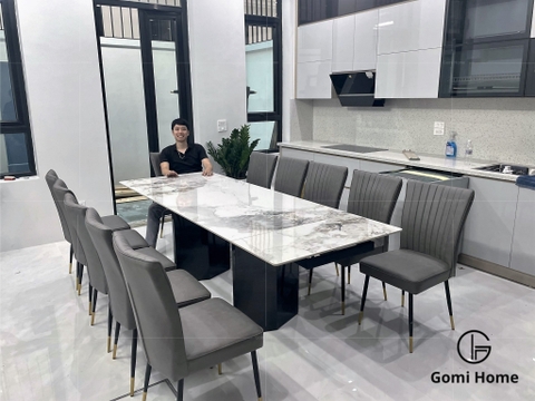 Bộ Bàn Ăn Thông Minh Chân Tấm Cao Cấp + 10 Ghế King