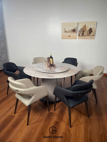 Bộ Bàn Ăn Tròn O Kem Sữa ( Đá Siêu Tinh Thể  )