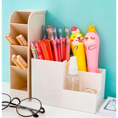( KÈM  STICKER ) Ống cắm bút 3 ngăn hình chữ nhật 10*15*7.4cm