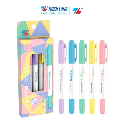 Hộp 5 Bút dạ quang màu Pastel Thiên Long Pazto HL-016 - Rửa được - Không để lại vết khi Photocopy
