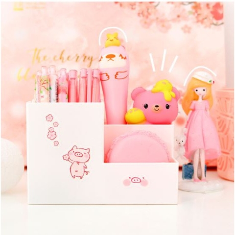( KÈM  STICKER ) Ống cắm bút 3 ngăn hình chữ nhật 10*15*7.4cm